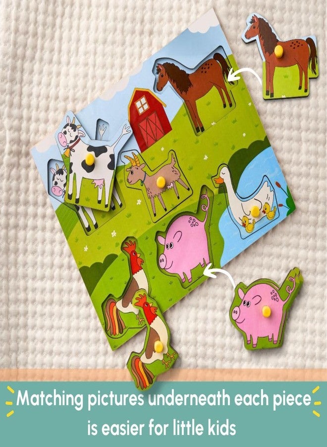 Curious Cub Farm Pegged Wooden Puzzles For Kids 1.5 Yrs+ | Farm Animal Themed Puzzle Game Board 6 Pieces|Interactive Toys For Kids|Curated To Improve Pincer Grasp & Motor Skills| Educational Toys Gift - Image 2